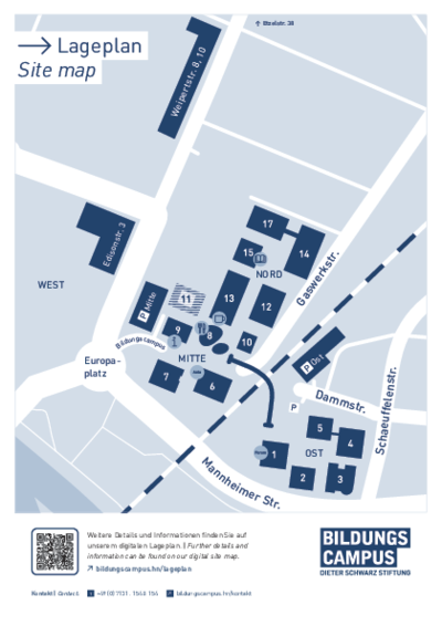 Verlinkter PDF-Lageplan des Bildungscampus mit nahen Haltestellen des öffentlichen Nahverkehrs öffnet in neuem Fenster oder externen Anwendung